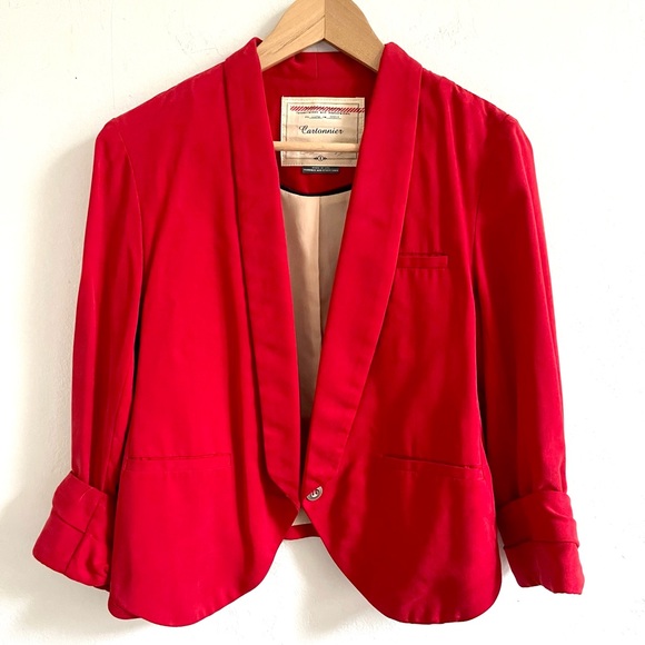 Anthropologie Jackets & Blazers - Anthro Preppy Business Red Silky Tencel Lined Office Blazer
